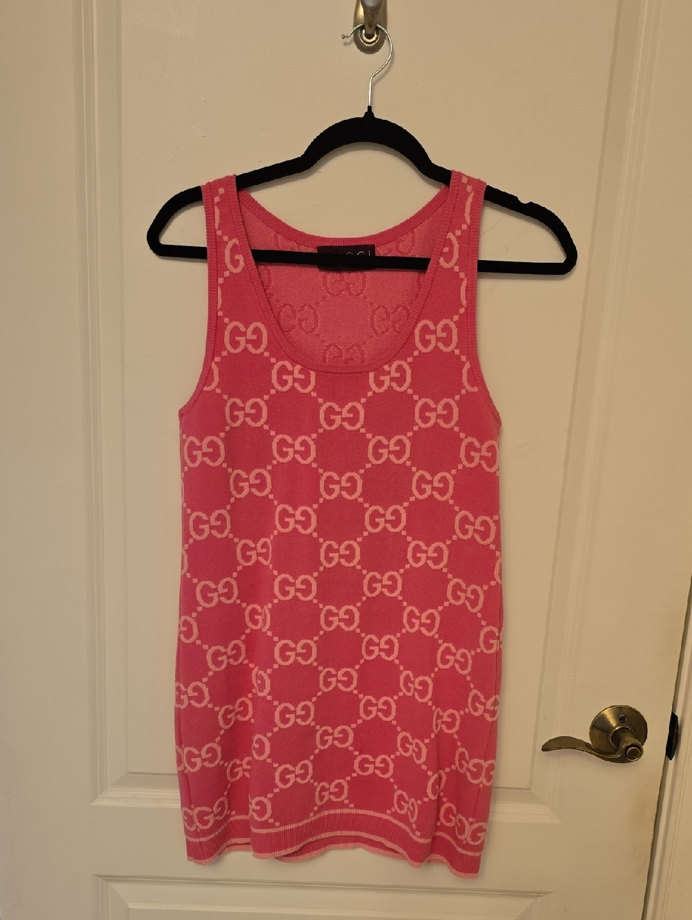 Gucci Pink Sleeveless Logo Knit Mini Dress